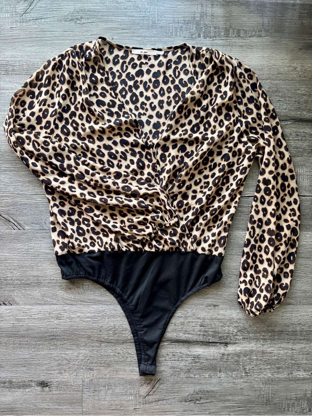 Leopard Print Long Sleeve Bodysuit in Tan and Black